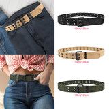 Maxbell Double Grommets Belt Aesthetic Casual Pin Buckle Belt Punk Belts Canvas Belt 110cm Black