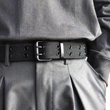 Maxbell 2xDouble Grommets Belt Aesthetic Casual Pin Buckle Belt Punk Belts Canvas Belt 110cm Black