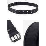 Maxbell Double Grommets Belt Aesthetic Casual Pin Buckle Belt Punk Belts Canvas Belt 110cm Black