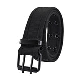 Maxbell 4xDouble Grommets Belt Aesthetic Casual Pin Buckle Belt Punk Belts Canvas Belt 110cm Black