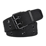 Maxbell 4xDouble Grommets Belt Aesthetic Casual Pin Buckle Belt Punk Belts Canvas Belt 110cm Black