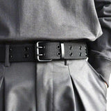 Maxbell Double Grommets Belt Aesthetic Casual Pin Buckle Belt Punk Belts Canvas Belt 120cm Black