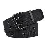 Maxbell Double Grommets Belt Aesthetic Casual Pin Buckle Belt Punk Belts Canvas Belt 120cm Black