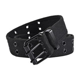 Maxbell Double Grommets Belt Aesthetic Casual Pin Buckle Belt Punk Belts Canvas Belt 120cm Black