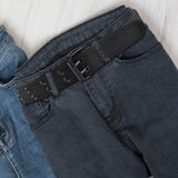 Maxbell Double Grommets Belt Aesthetic Casual Pin Buckle Belt Punk Belts Canvas Belt 120cm Black