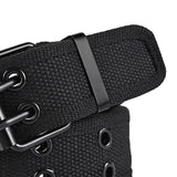 Maxbell Double Grommets Belt Aesthetic Casual Pin Buckle Belt Punk Belts Canvas Belt 120cm Black