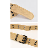 Maxbell Double Grommets Belt Aesthetic Casual Pin Buckle Belt Punk Belts Canvas Belt 110cm Khaki