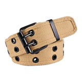 Maxbell Double Grommets Belt Aesthetic Casual Pin Buckle Belt Punk Belts Canvas Belt 110cm Khaki