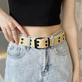 Maxbell Double Grommets Belt Aesthetic Casual Pin Buckle Belt Punk Belts Canvas Belt 110cm Khaki