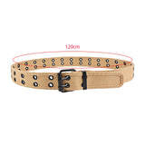 Maxbell Double Grommets Belt Aesthetic Casual Pin Buckle Belt Punk Belts Canvas Belt 120cm Khaki
