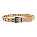 Maxbell Double Grommets Belt Aesthetic Casual Pin Buckle Belt Punk Belts Canvas Belt 120cm Khaki