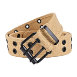 Maxbell Double Grommets Belt Aesthetic Casual Pin Buckle Belt Punk Belts Canvas Belt 120cm Khaki