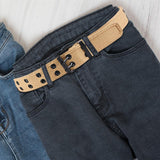 Maxbell Double Grommets Belt Aesthetic Casual Pin Buckle Belt Punk Belts Canvas Belt 120cm Khaki