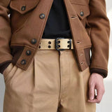 Maxbell Double Grommets Belt Aesthetic Casual Pin Buckle Belt Punk Belts Canvas Belt 120cm Khaki