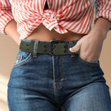 Maxbell Double Grommets Belt Aesthetic Casual Pin Buckle Belt Punk Belts Canvas Belt 110cm Green