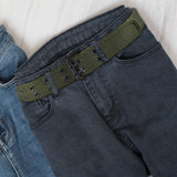 Maxbell Double Grommets Belt Aesthetic Casual Pin Buckle Belt Punk Belts Canvas Belt 120cm Green