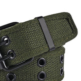 Maxbell Double Grommets Belt Aesthetic Casual Pin Buckle Belt Punk Belts Canvas Belt 120cm Green