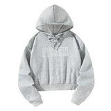 Maxbell Hooded Sweatshirt White Letters Grey Fall Cloth with Drawstring Pullover Top S