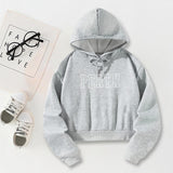 Maxbell Hooded Sweatshirt White Letters Grey Fall Cloth with Drawstring Pullover Top S