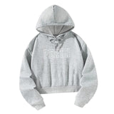 Maxbell Hooded Sweatshirt White Letters Grey Fall Cloth with Drawstring Pullover Top M