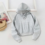 Maxbell Hooded Sweatshirt White Letters Grey Fall Cloth with Drawstring Pullover Top M