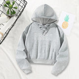 Maxbell Hooded Sweatshirt White Letters Grey Fall Cloth with Drawstring Pullover Top L