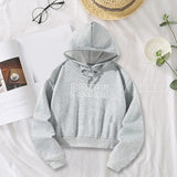 Maxbell Hooded Sweatshirt White Letters Grey Fall Cloth with Drawstring Pullover Top XL
