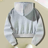 Maxbell Women Cropped Hoodie Casual Fashion Long Sleeve Light Grey Hooded Sweatshirt L