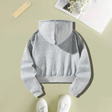 Maxbell Women Cropped Pullover Hoodie Casual Long Sleeve Stylish Light Grey Crop Top S