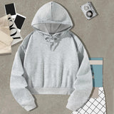 Maxbell Women's Crop Hoodie Sweatshirt Gift Hooded Sweatshirt for Hiking Work Autumn L Grey