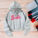 Maxbell Pullover Top Pink Letters Grey Athletic Cozy Spring Cloth Women Casual Hoodie XL
