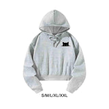 Maxbell Women Cropped Hoodie Casual Cat Graphic Stylish Streetwear Drawstring Hoodie S