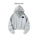Maxbell Women Cropped Hoodie Casual Cat Graphic Stylish Streetwear Drawstring Hoodie S