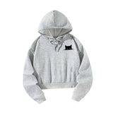 Maxbell Women Cropped Hoodie Casual Cat Graphic Stylish Streetwear Drawstring Hoodie M