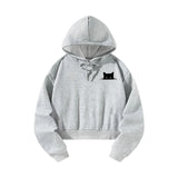 Maxbell Women Cropped Hoodie Casual Cat Graphic Stylish Streetwear Drawstring Hoodie L