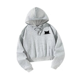 Maxbell Women Cropped Hoodie Casual Cat Graphic Stylish Streetwear Drawstring Hoodie XL