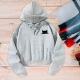 Maxbell Women Cropped Hoodie Casual Cat Graphic Stylish Streetwear Drawstring Hoodie XXL