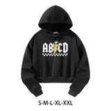 Maxbell Womens Crop Hoodie Clothing Simple Loose Fit Letter Printed Sportswear Black S