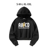 Maxbell Womens Crop Hoodie Clothing Simple Loose Fit Letter Printed Sportswear Black S