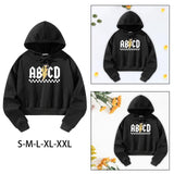 Maxbell Womens Crop Hoodie Clothing Simple Loose Fit Letter Printed Sportswear Black S