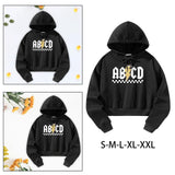 Maxbell Womens Crop Hoodie Clothing Simple Loose Fit Letter Printed Sportswear Black S