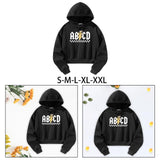 Maxbell Womens Crop Hoodie Clothing Simple Loose Fit Letter Printed Sportswear Black S