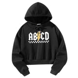 Maxbell Womens Crop Hoodie Clothing Simple Loose Fit Letter Printed Sportswear Black S