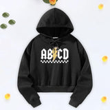 Maxbell Womens Crop Hoodie Clothing Simple Loose Fit Letter Printed Sportswear Black S