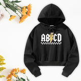 Maxbell Womens Crop Hoodie Clothing Simple Loose Fit Letter Printed Sportswear Black S