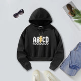 Maxbell Womens Crop Hoodie Clothing Simple Loose Fit Letter Printed Sportswear Black L