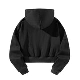 Maxbell Womens Crop Hoodie Clothing Simple Loose Fit Letter Printed Sportswear Black XL
