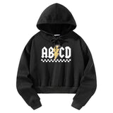 Maxbell Womens Crop Hoodie Clothing Simple Loose Fit Letter Printed Sportswear Black XL