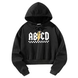 Maxbell Womens Crop Hoodie Clothing Simple Loose Fit Letter Printed Sportswear Black XL