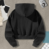 Maxbell Womens Crop Hoodie Clothing Simple Loose Fit Letter Printed Sportswear Black XL